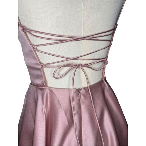 Stacees Women’s 0 A-Line Satin Homecoming Dress with Pockets Wisteria Pink NEW - Picture 7 of 10